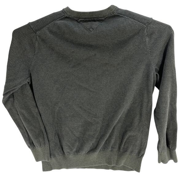Tommy Hilfiger Sweater Mens Size L Green Blue Striped 100% Cotton V-Neck Preppy - Picture 3 of 7